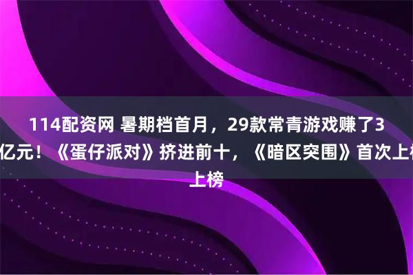 114配资网 暑期档首月，29款常青游戏赚了35亿元！《蛋仔派对》挤进前十，《暗区突围》首次上榜